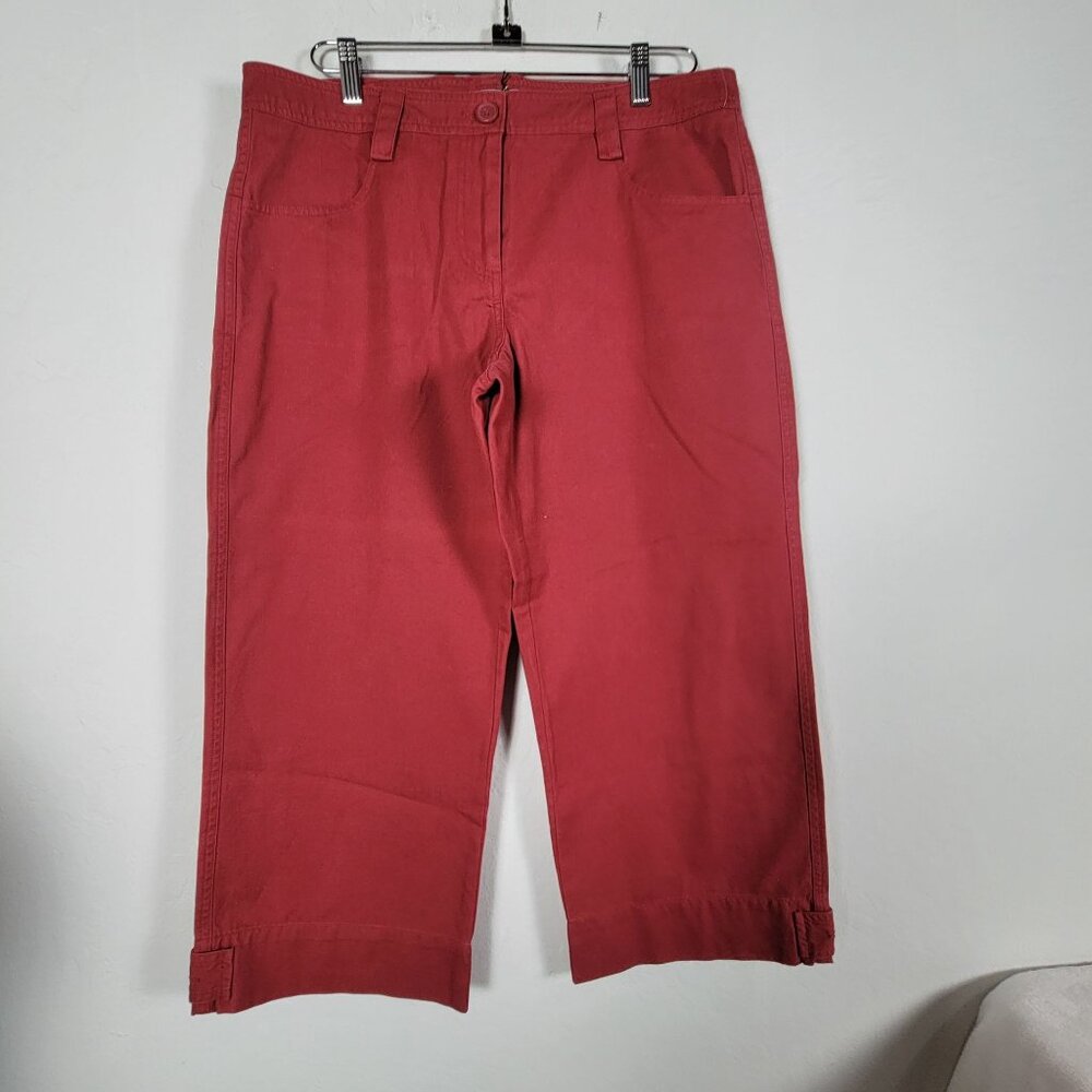 CAbi Womens Canvas Capri Pants Size 12 Red Cotton Casual Style #207 New $68